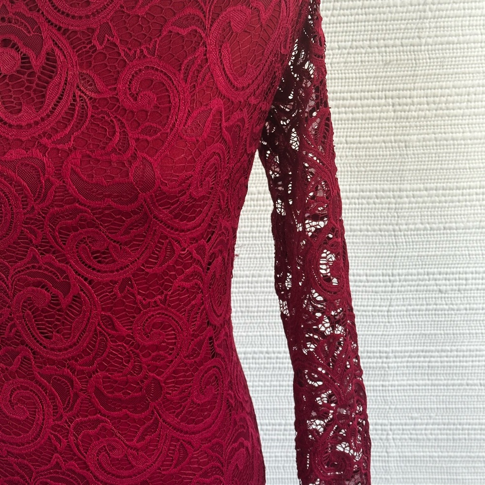 Windsor Burgundy Lace Bodycon Dress Romantic Elegant Holiday, Date Night SZ M - Picture 12 of 15